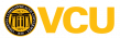 A yellow logo that says vcu on top of a black background.